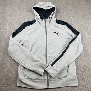 Puma Women's M‎ Medium Full Zip Hoodie Gray Black Stripe Athletic Jacket
